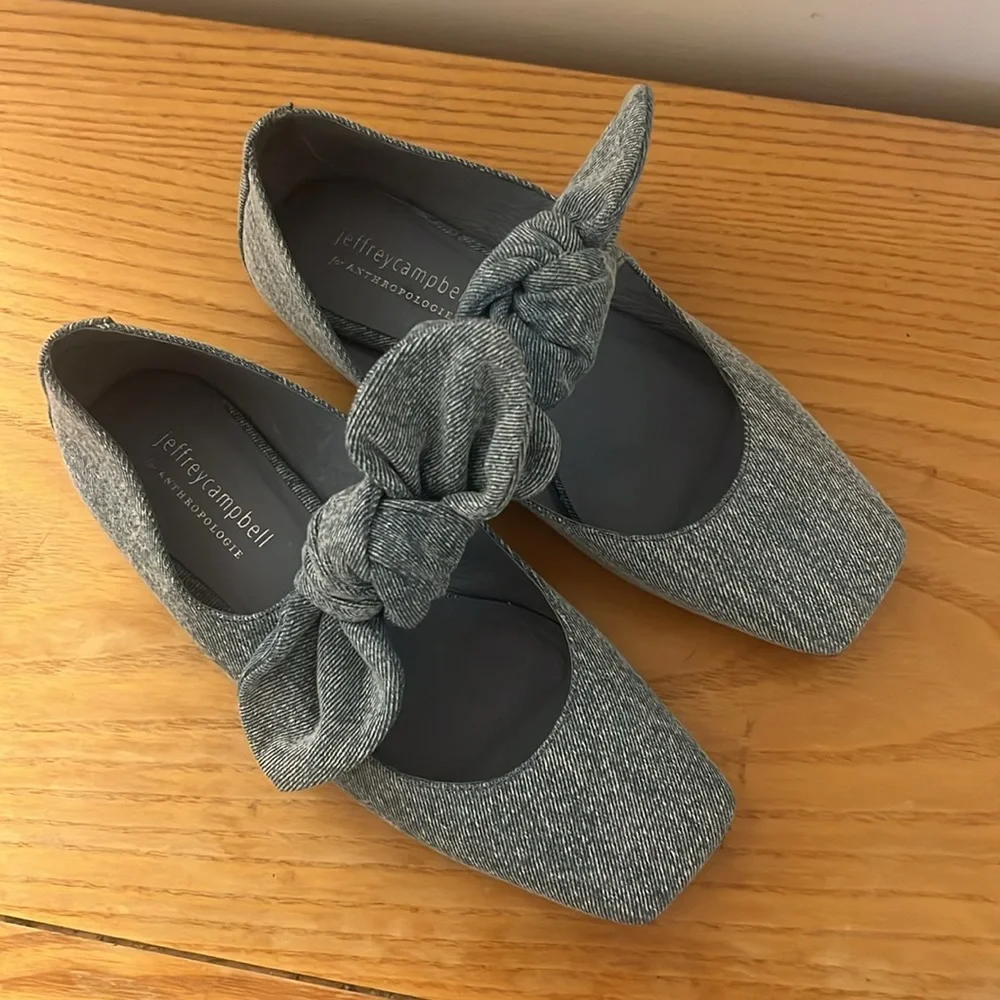 {Jeffrey Campbell by Anthropologie} Denim Square Toe Bow Flats - Picture 6 of 9